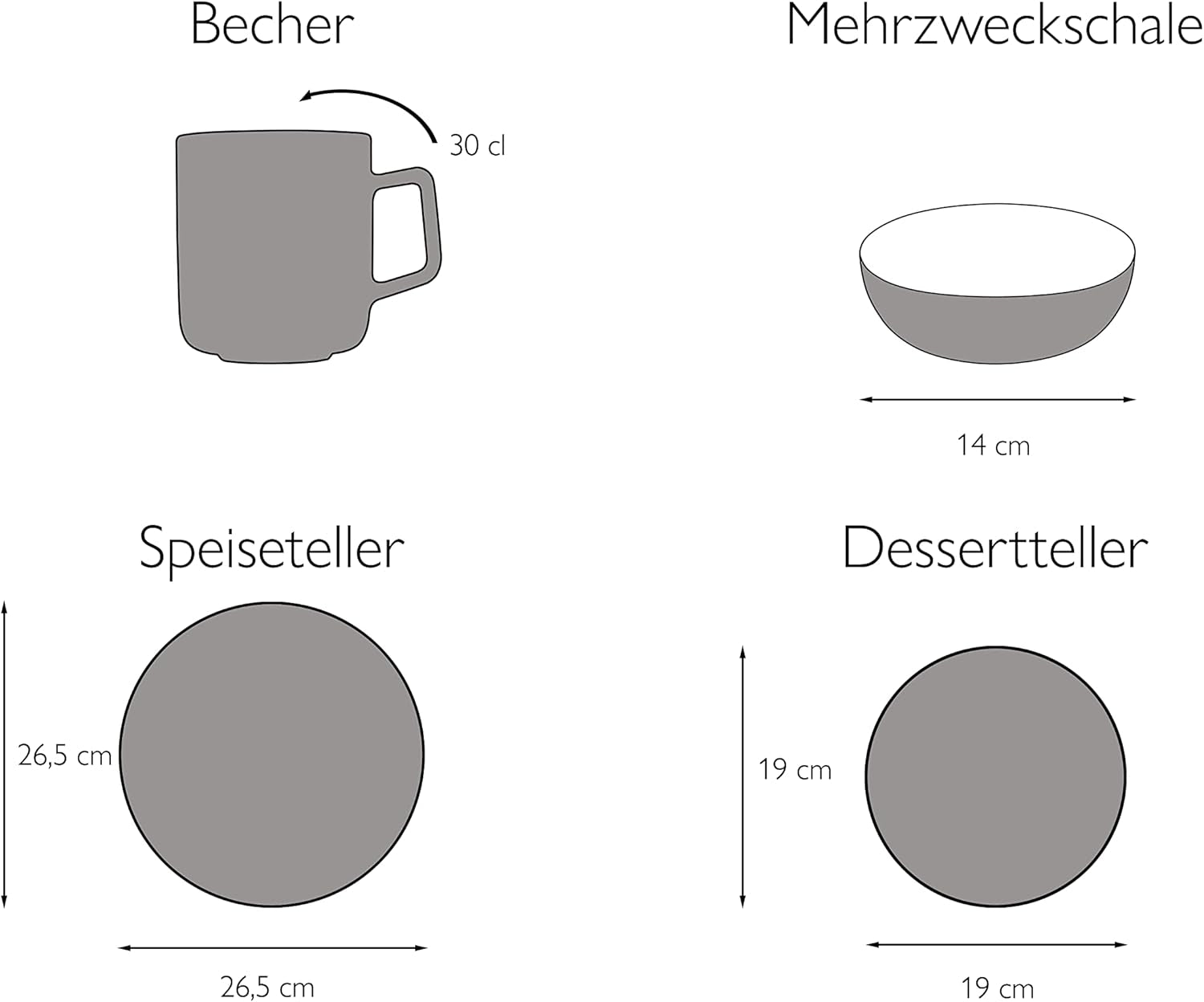 CreaTable, 22582, série SAMBA, service de table 16 pièces pour 4 personnes, service combiné en porcelaine, passe au lave-vaisselle et au micro-ondes, fabrication de qualité