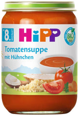 Soupe Poulet Tomate Bio HiPP (6 x 190g), dès 8 mois, sans sel ajouté, avec petits morceaux - pour apprendre à mâcher, avec des Oméga 3, de la meilleure qualité bio