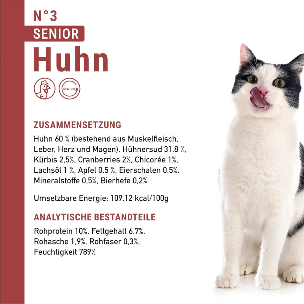 catz finefood Senior Collection Katzenfutter nass - Premium Nassfutter für Ihre Senior Katze - getreidefree, ohne Zucker, hoher Fleischanteil, Vitamine & Mineralien (6 x 200g Dose)