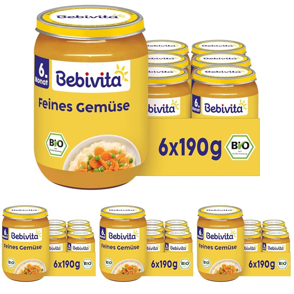 Légumes fins bio (6 x 190 g), dès 6 mois, sans sel ajouté, le pot de légumes idéal pour débuter l'alimentation complémentaire (pack de 4)