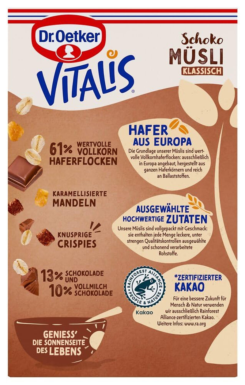Dr. Oetker Vitalis Chocolate Muesli Classic : Muesli pour petit-déjeuner au chocolat au lait et noir, paquet de 7 (7 x 600 g)