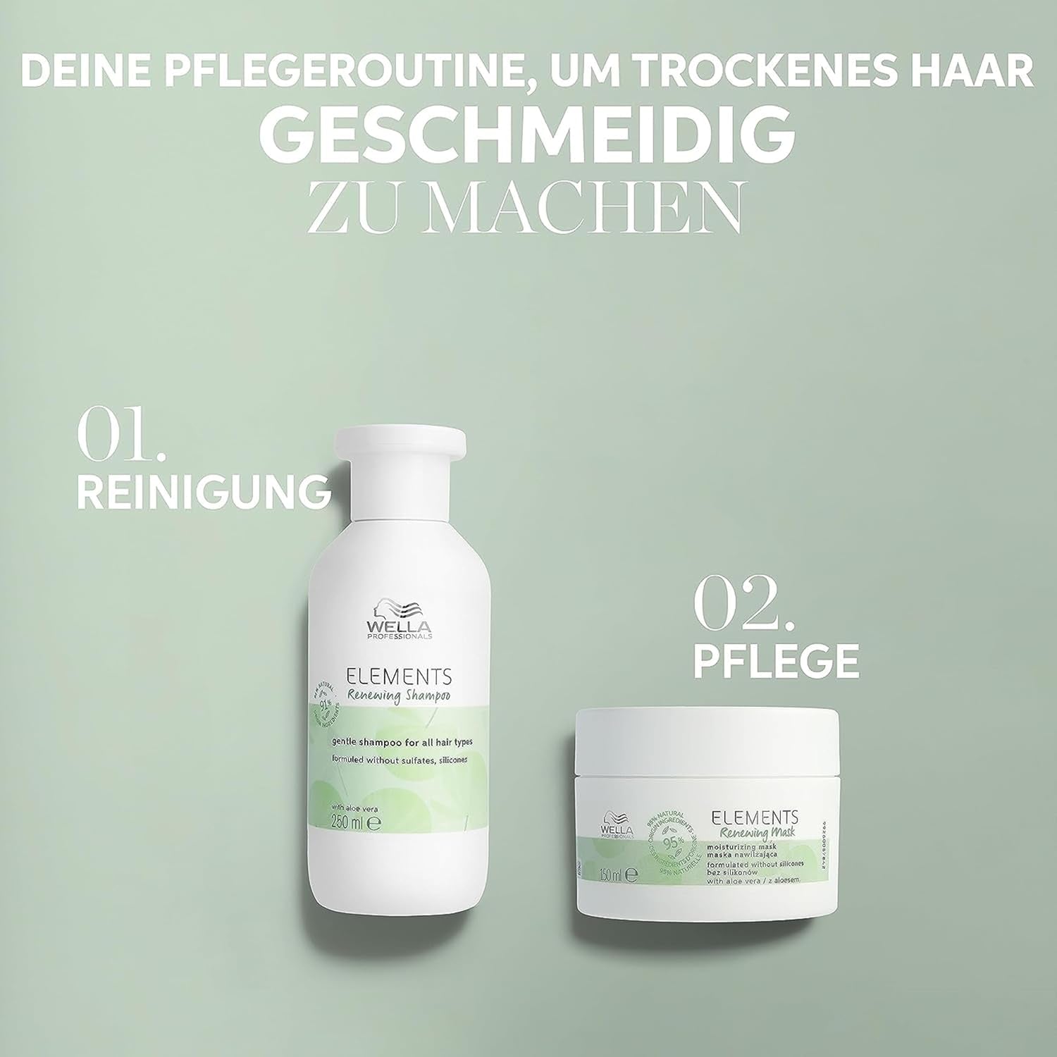 Wella Professionals Elements - soin naturel pour cheveux secs, abîmés et cuir chevelu sensible - après-shampoing sans rinçage, masque et spray aux antioxydants et à l'essence d'olive Naty Shop Hair Mask