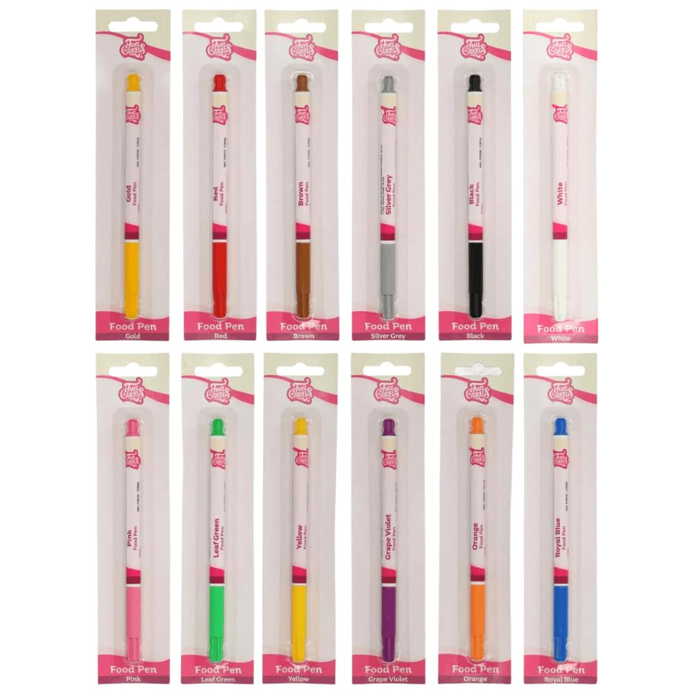 Stylos colorants alimentaires Funcakes rouge-vert : stylos colorants alimentaires, pointe flexible pour lignes épaisses et fines, stylo comestible pour biscuits, gâteaux, fondants et plus encore, idéal pour la personnalisation, certifié Halal