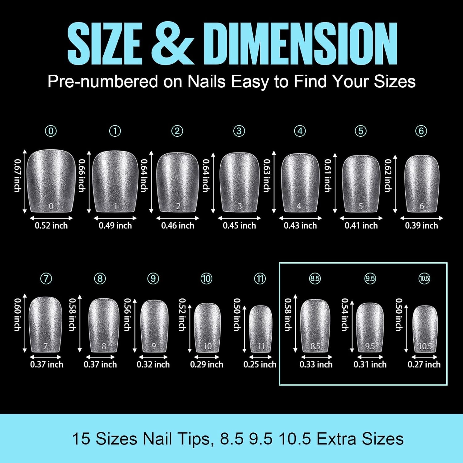 TOMICCA Coffin Tips Ultra Short Nail Tips - Nail Tips, Gel Souple, Couverture Complète, Préformé Mat Artificiel Nail Tips, Gel Nail Tips - 360 Pièces, 15 Tailles
