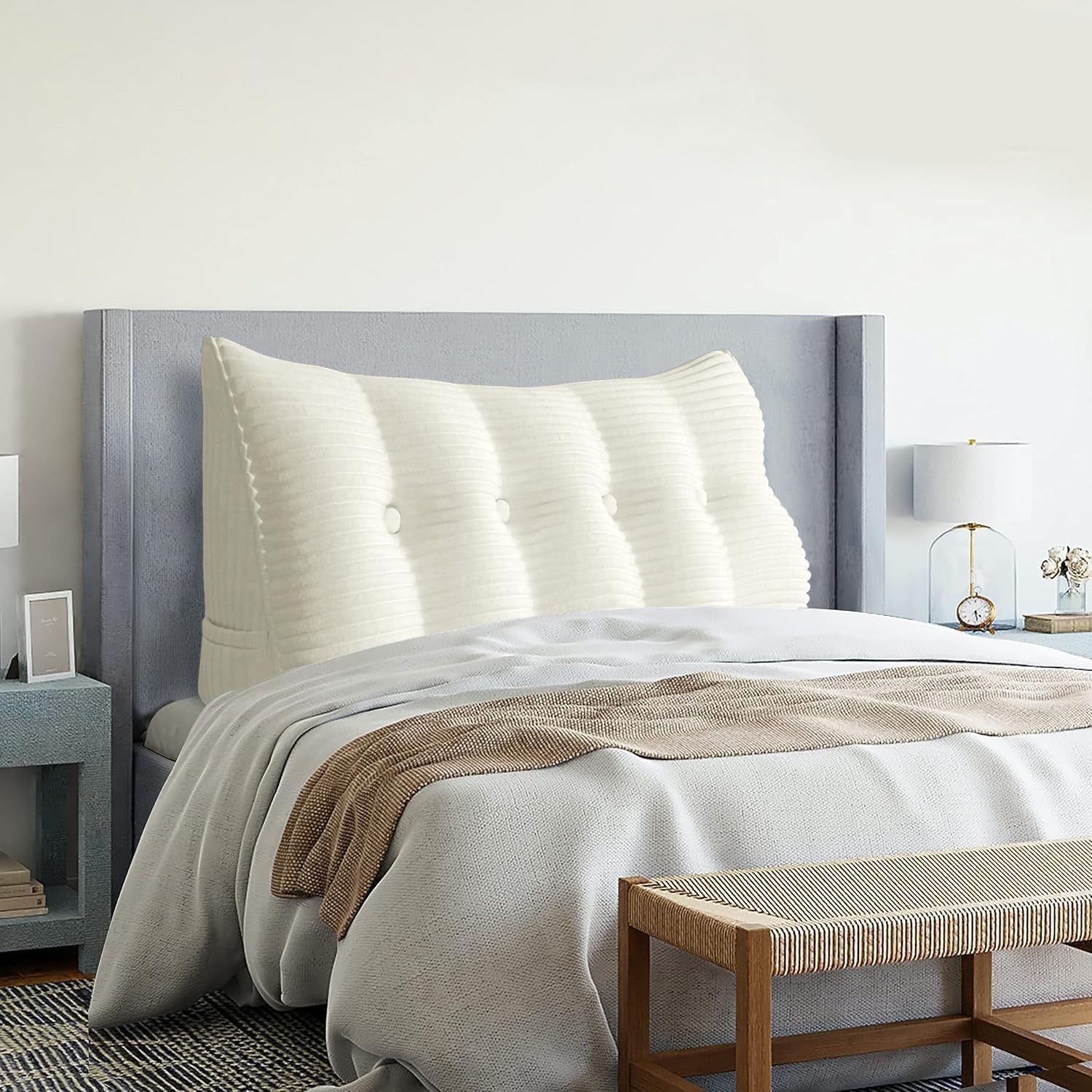 Pernă Johnear cu pană, pernă de citit pentru pat și canapea, pernă pentru spătar, pernă pentru tăblie, pernă lombară triunghiulară mare (gri, 45 cm)