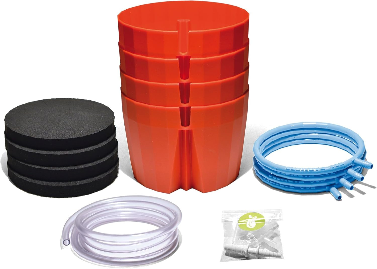 Hydro Farmer Kit de 19 pots Ø 18 cm (rouge) Système de culture comprenant 4 pots, 4 anneaux d'arrosage, 4 couvercles, un kit d'adaptateurs et un tuyau de 2 m, culture hydroponique, aéroponie