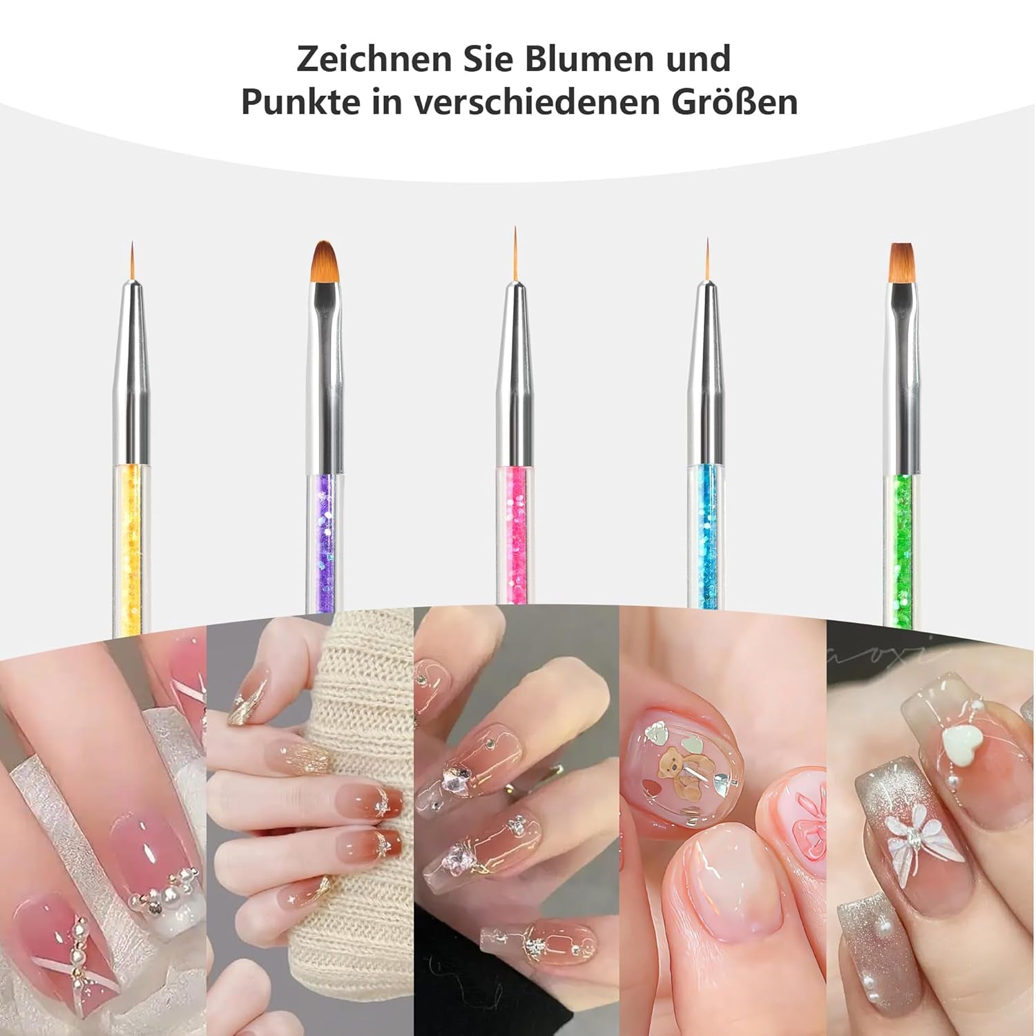 8 pcs Nagel Pinsel, Nagelkunstpinsel Pinsel Set, Pinsel pour Nägel mit Doppelkopf Nail Art Pinsel Set Dotting Pen et Gel Brush for Nails Präzise Pinsel pour Nageldesign et Verzierungen