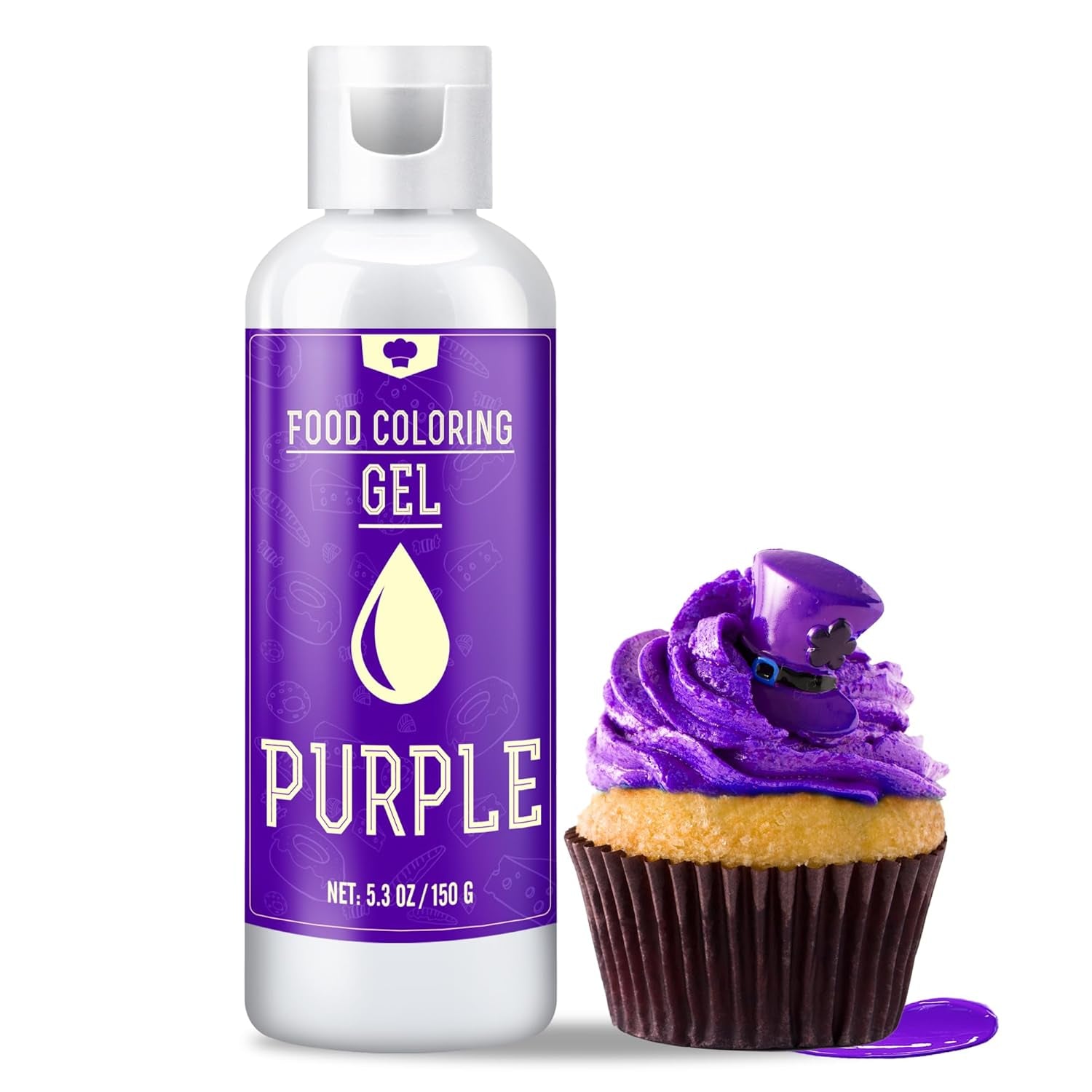 Lebensmittelfarbe Gel - 150G Konzentrierte Gel Lebensmittel Farben Zum Backen, Kuchen Dekorieren, Kekse Und Macaron - Zuckerfrei Food Coloring Für Getränken, Osterei, DIY Seifen Und Basteln (Weiß) Naty Shop Lila