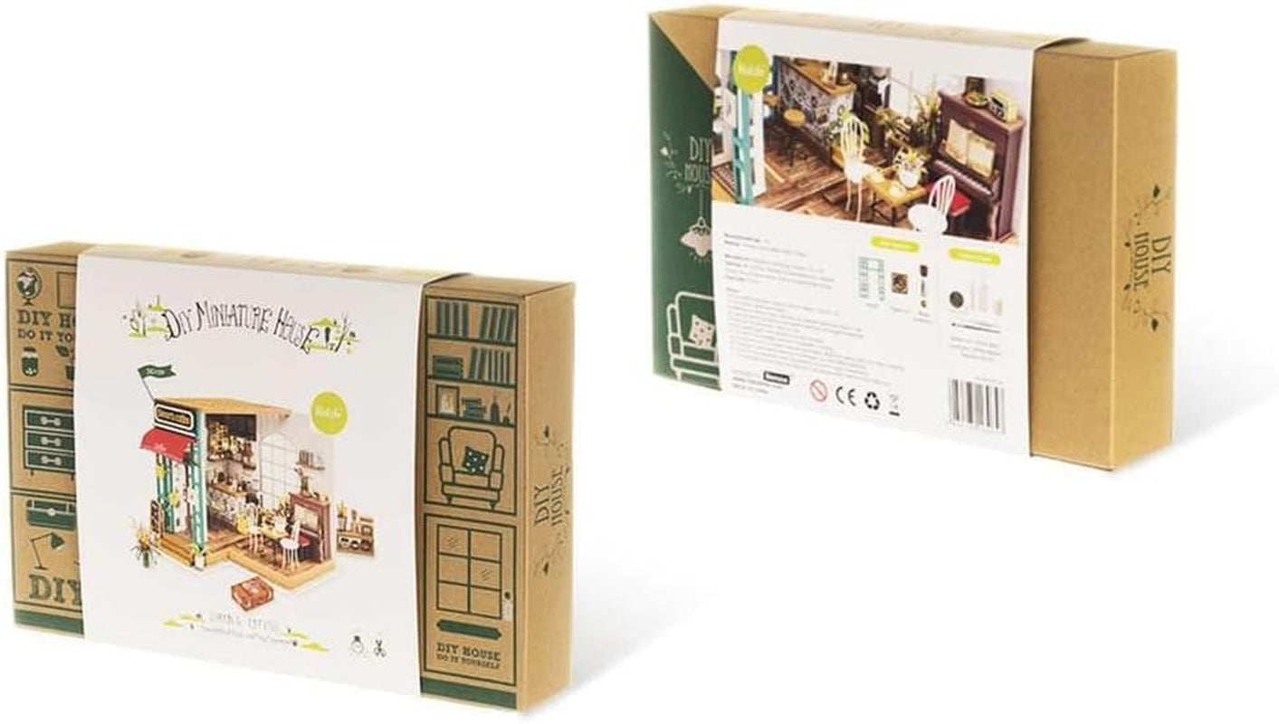 Robotime DG109 Rolife Simon's Cafe Maison de poupée miniature en contreplaqué et plastique, taille : 23 x 19 x 19 cm, 203 pièces Maisons de poupées Naty Shop