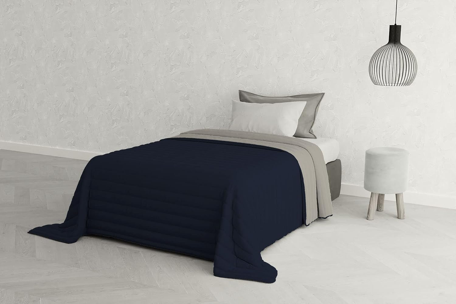 Literie italienne Estivo lit simple, linge, Aqua, 170 X 270 Cm Couettes et couettes Naty Shop Grigio Chiaro/Blu Scuro 170 X 270 Cm