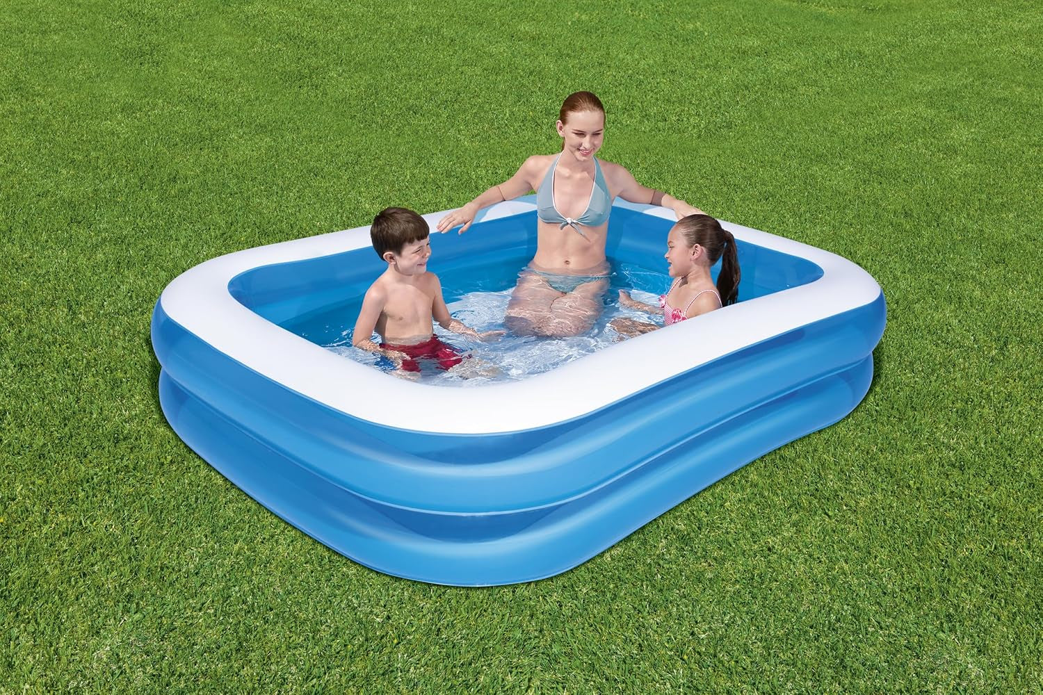 Bestway - Piscine Gonflable Rectangulaire Blue Deluxe, 211 x 132 x 46 cm, Bleu/Blanc
