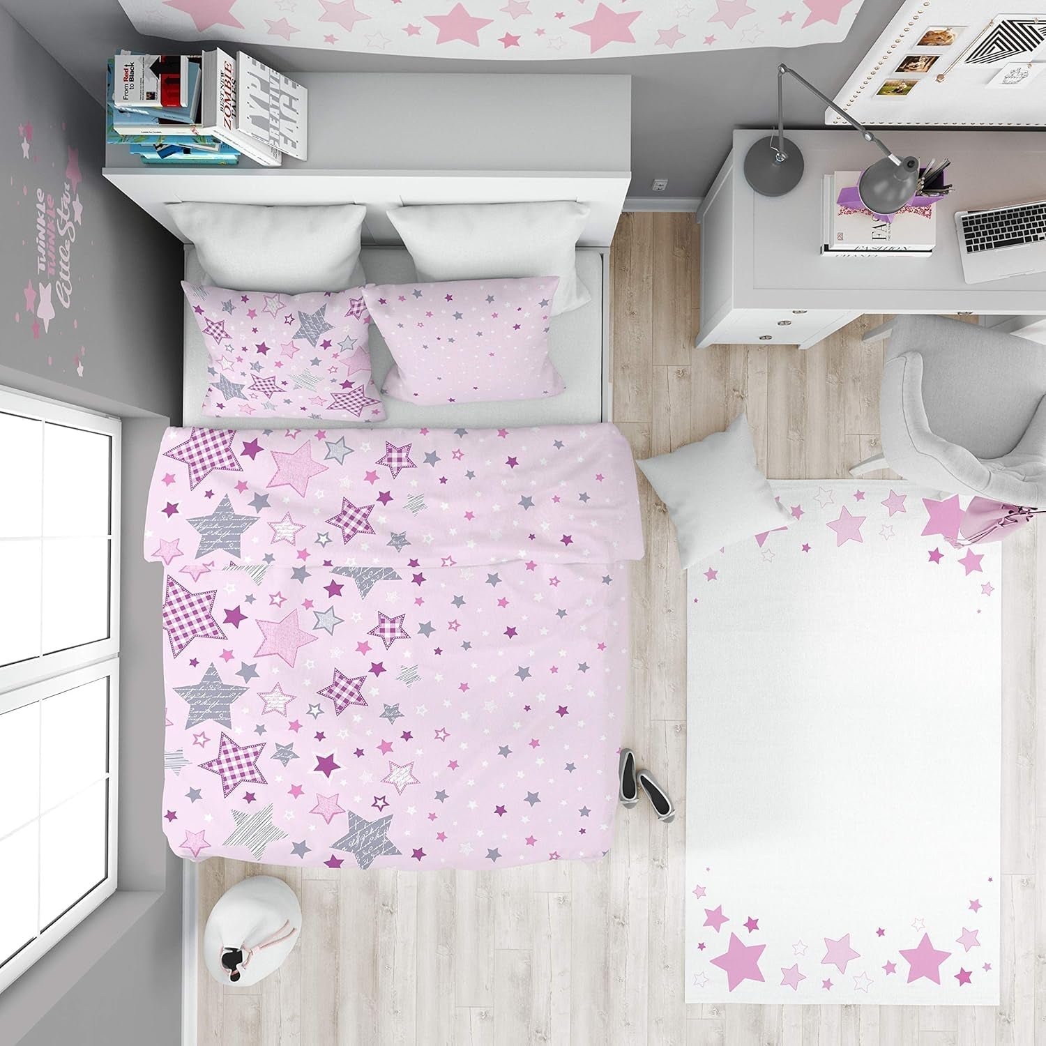 Linge de lit enfant étoiles roses, 100% coton Linge de lit - enfant Naty Shop