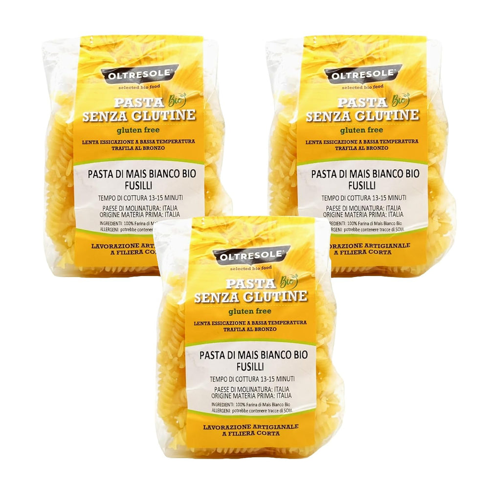 - Weiße Maisnudeln aus italienische Bio-Mais, sans gluten, Fusilli-Format - glutenfreie Nudeln, 100% Bio-Weißmehl, vegan, Packung mit 3 Packungen à 350 g