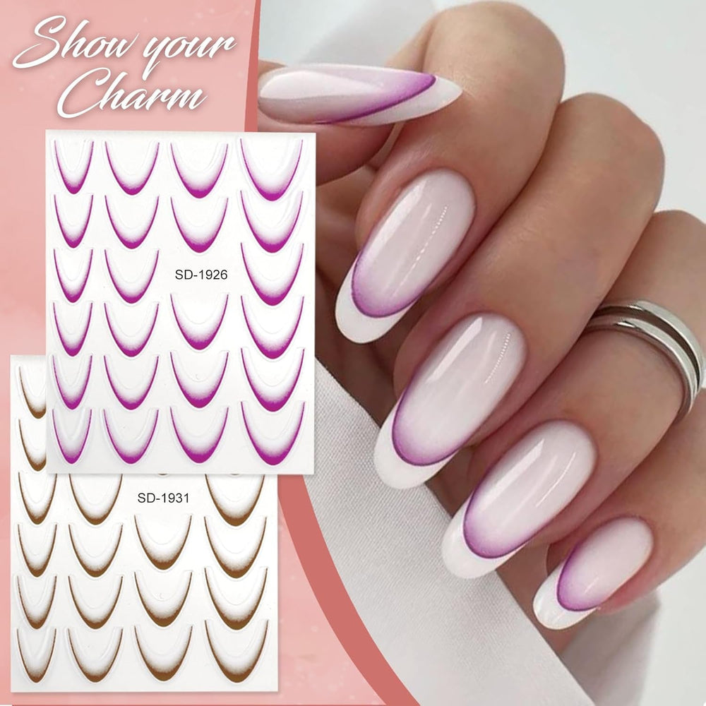 12 pièces French Tip Nagelsticker Selbstklebend Bunte French Nails Schablone Nagelaufkleber Nail Art Stickers Nageldesign DIY Nägel Zubehör(12 Farben)