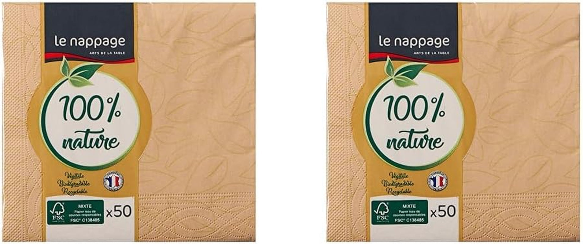 Le Napage 50 serviettes en coton 25 X 25 cm, 3 épaisseurs, FSC blanc