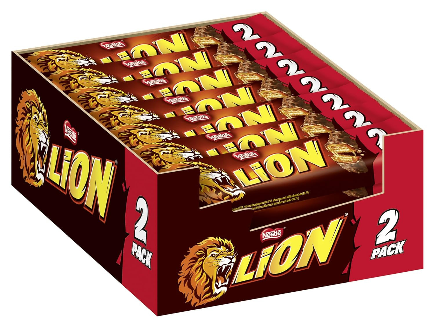 NESTLÉ LION Choco, barre de chocolat croustillante fourrée au caramel et gaufrette croustillante, paquet de 24 (24 x 42g)