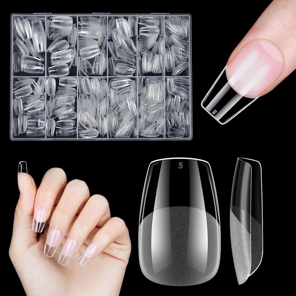 Ongles artificiels courts 500 pièces bouts d'ongles à couverture complète en gel souple pour ongles en gel 12 tailles bouts d'ongles pré-polis pour ongles en gel Ongles artificiels courts Extensions d'ongles de cercueil avec boîte