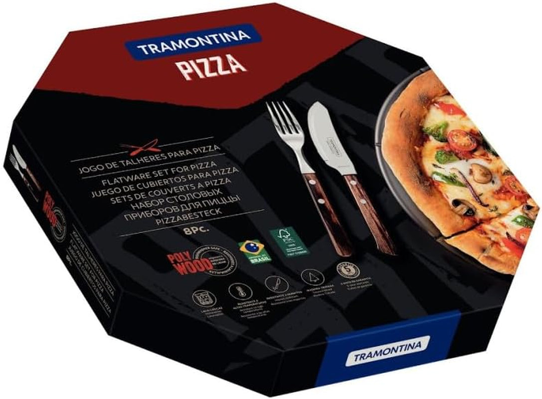 Tramontina PIZZA Besteck, 8-Tlg Set, Für 4 Personen, Rostfreier Edelstahl, Fsc-Zertifizierte Holzgriffe, Spülmaschinenfest Kitchen Naty Shop