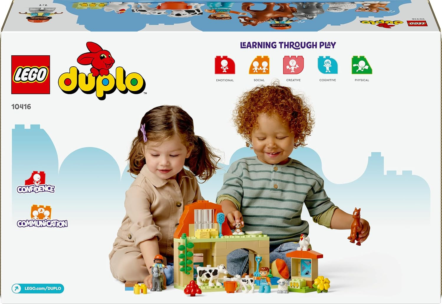 LEGO DUPLO Town Tierpflege auf dem Bauernhof - Spielzeug für Kinder - Montessori Spielzeug -Bauernhof mit Tierfiguren - Pferd, Kuh und Huhn - Lernspielzeug für Mädchen und Jungen ab 2 Jahren - 10416