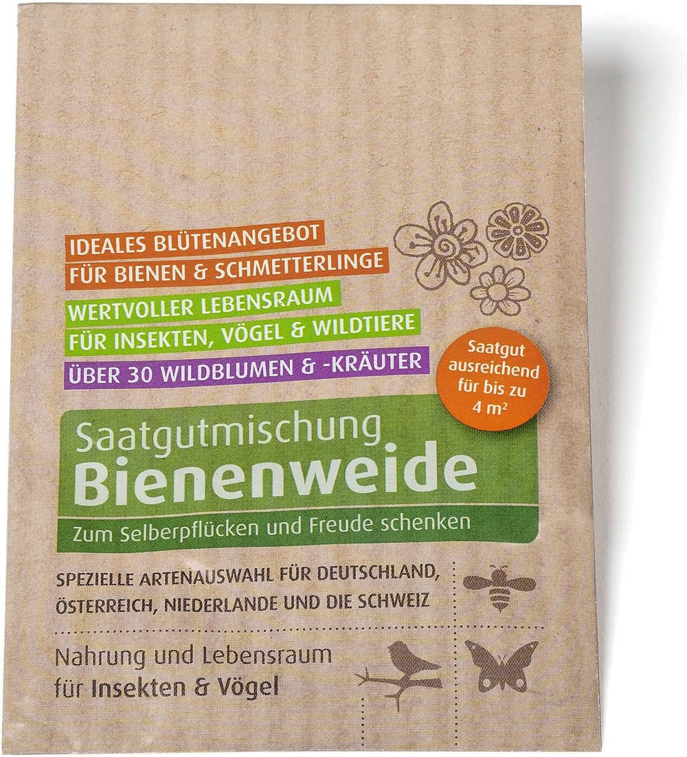 Bienenweide Samentütchen - Blumenwiesensamen Mehrjährig - Blumensamen Als Hochzeitsgeschenk, Gastgeschenk, Werbegeschenk, Werbeartikel Personalisiert (100 X 4G)
