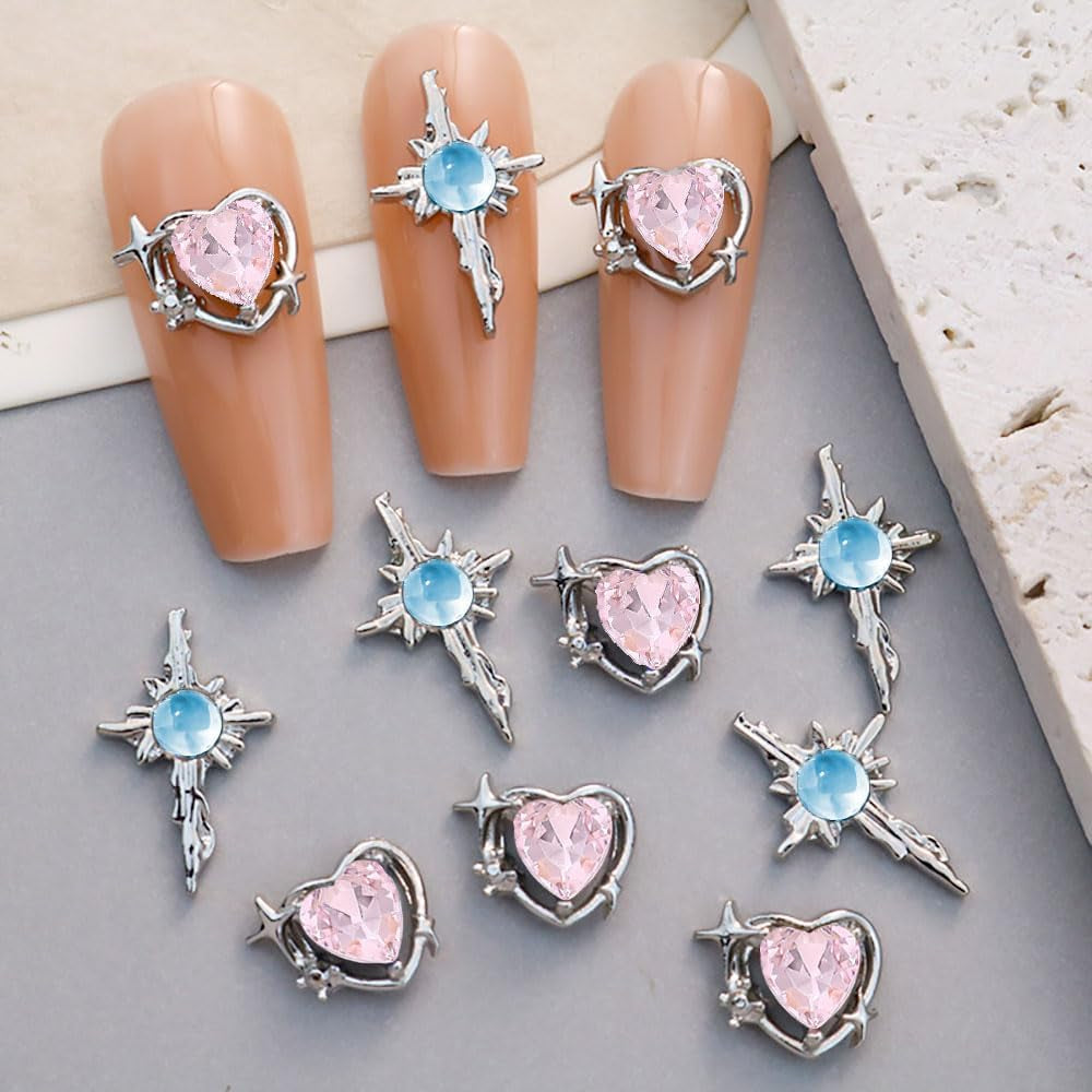 16 Style Luxus Mond Stern Nagel Charms 3D Nail Charms Y2K Legierung Strasssteine ​​​​Bogen Schmetterling Nagel Schmuck Metall Nail Art Charms Nägel Glitzersteine ​​​​Nailart Strass Nageldesign Zubehör