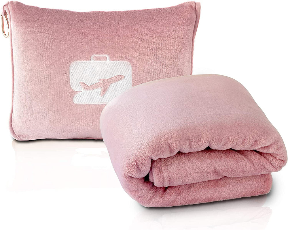 Couverture et oreiller de voyage Eversnug – Couverture d'avion douce 2 en 1 avec housse de coussin à poche douce, housse de sac à main et support de sac à dos (rouge bordeaux) Oreillers de voyage Naty Shop Rose