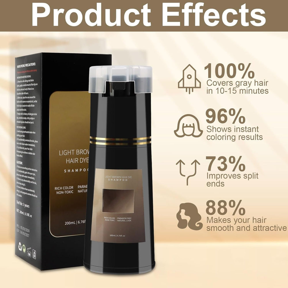 Shampoing pour coloration de cheveux, shampoing pour coloration instantanée 3 en 1, shampoing pour coloration instantanée des cheveux, shampoing pour coloration de cheveux noirs, shampoing pour coloration de cheveux (brun clair) Naty Shop Hair Dye