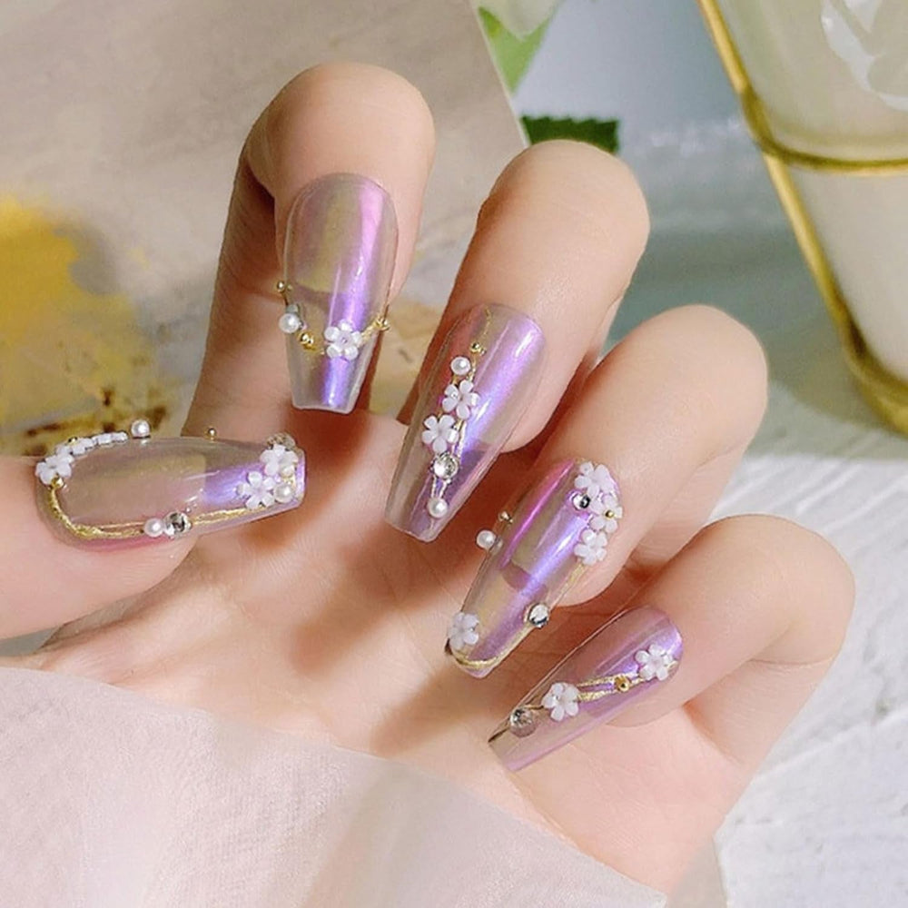 Breloques pour ongles en forme de fleur 3D, 12 grilles en résine acrylique, fleurs et perles dorées et argentées, pierres à ongles en gel, décorations d'ongles en fleurs pour femmes et filles, accessoires de manucure DIY