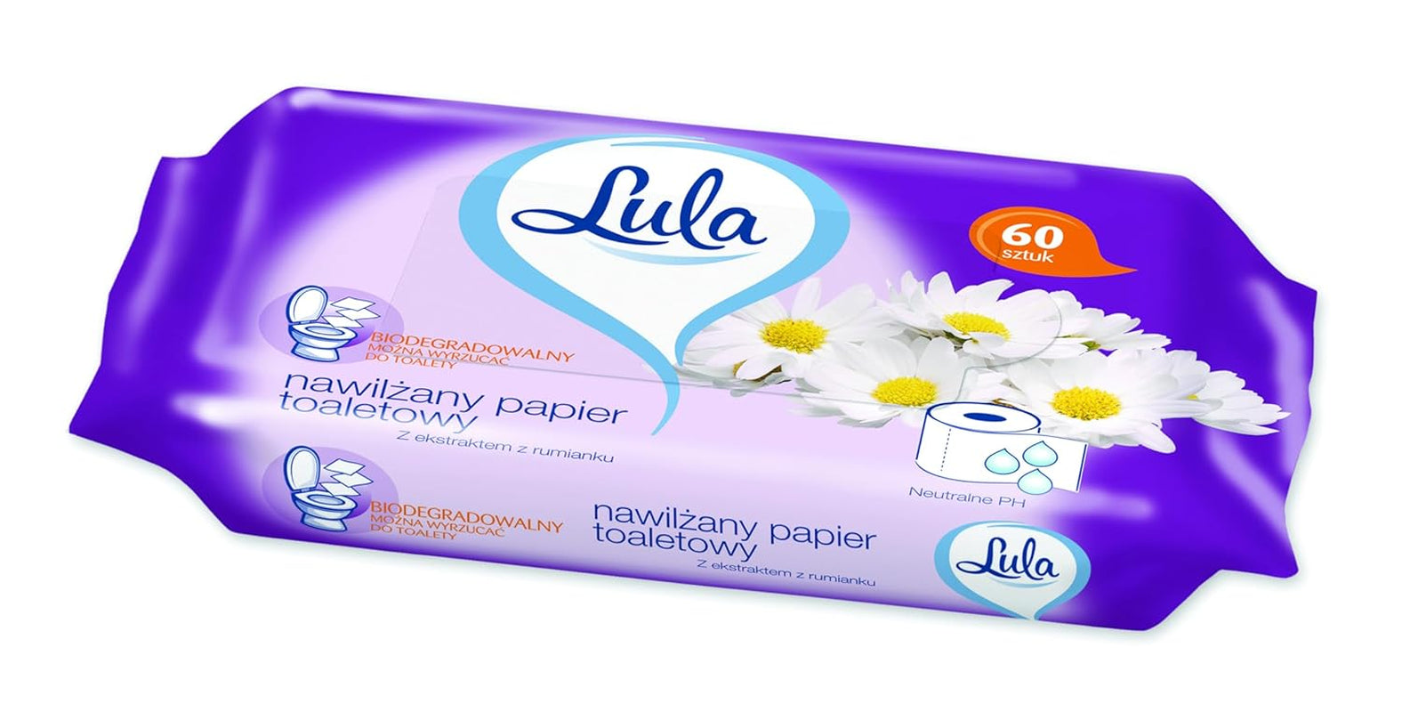 Papier toilette doux et humide, extrait de camomille, papier toilette, 60 pièces, papier blanc