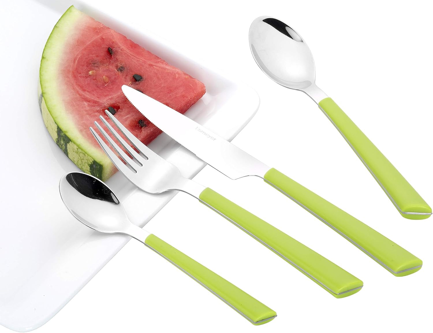 Couverts JANE, inox 18/0 poli, manches en plastique vert, 24 pièces Cuisine Naty Shop