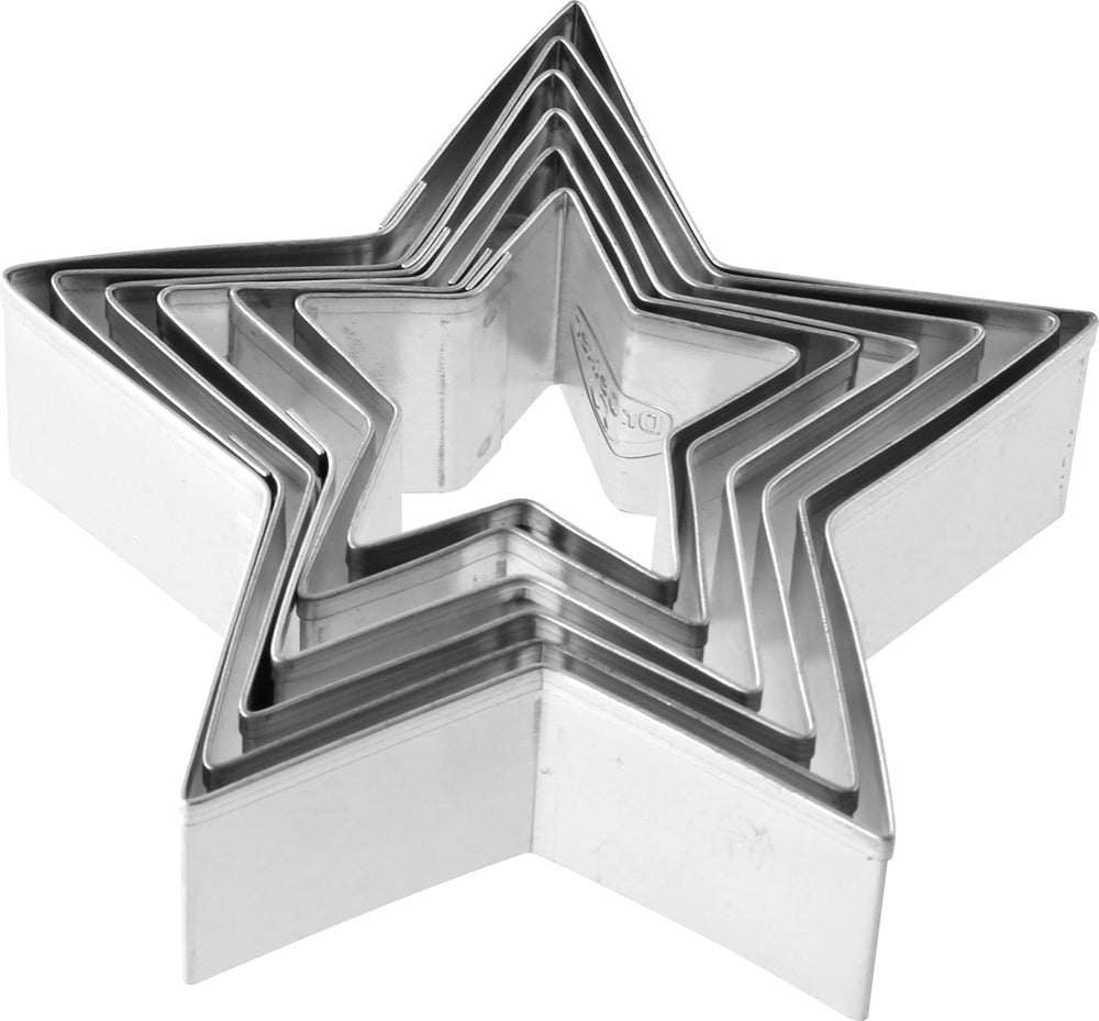 Dr. Oetker Lot de 6 emporte-pièces en forme d'étoile, emporte-pièces de Noël, emporte-pièces et emporte-pièces pour terrasse, motifs de différentes tailles, quantité : 1 x 6 pièces.