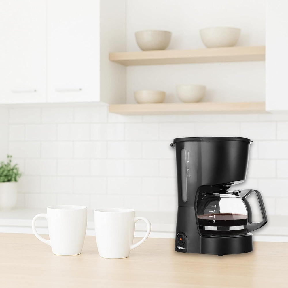 Cafetière Tristar, capacité 6 tasses, 600W, fonction maintien au chaud, arrêt automatique, filtre permanent, système anti-goutte, compacte et portable, facile à nettoyer, CM-1246
