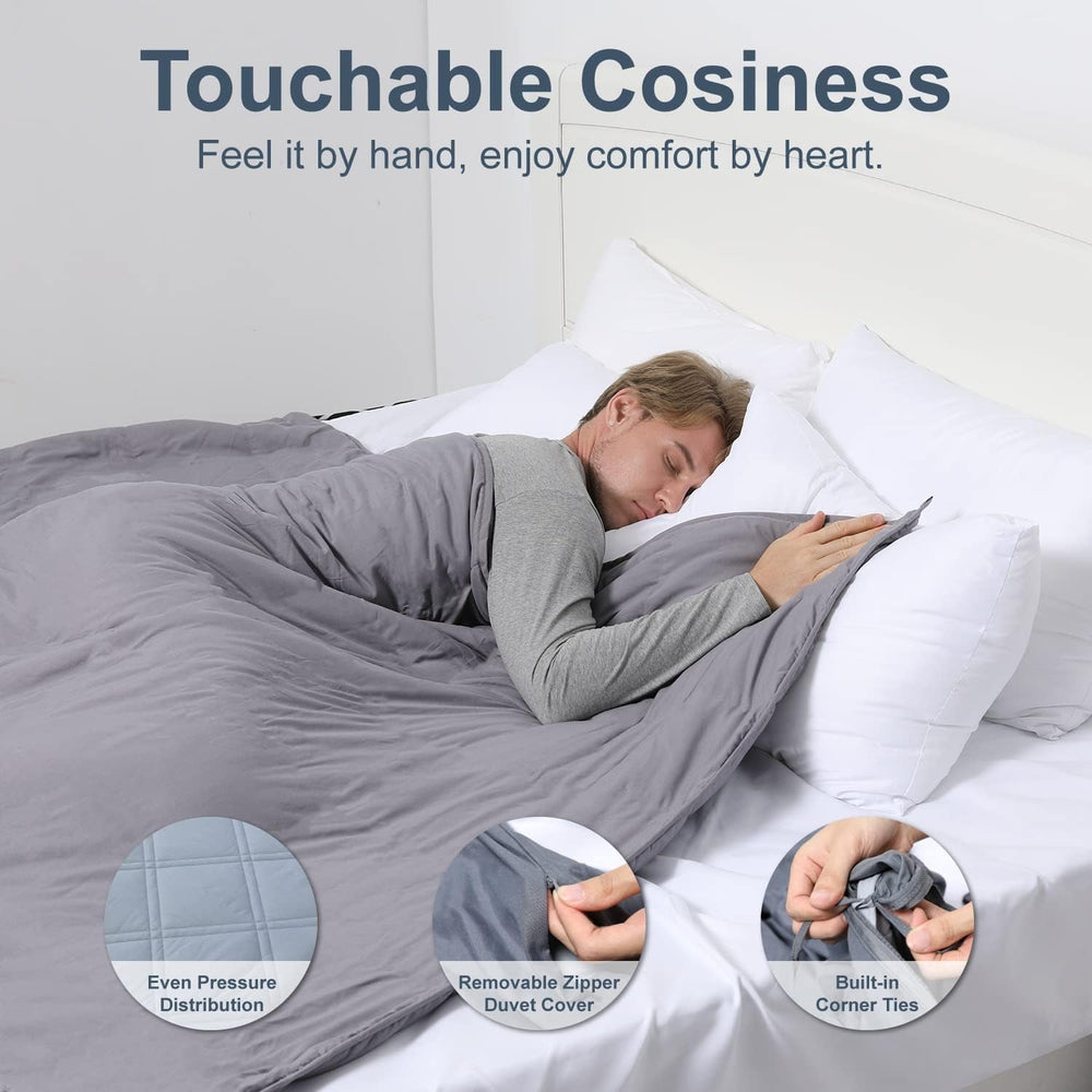 Winthome Couverture lestée avec housse de couette 150 x 205 cm 10,4 kg, couverture lestée confortable, couverture thérapeutique anti-stress, couverture lourde pour un sommeil profond et une meilleure récupération, couverture lourde pour lits et couvertures adultes (gris) Besuche den Winthome-Store