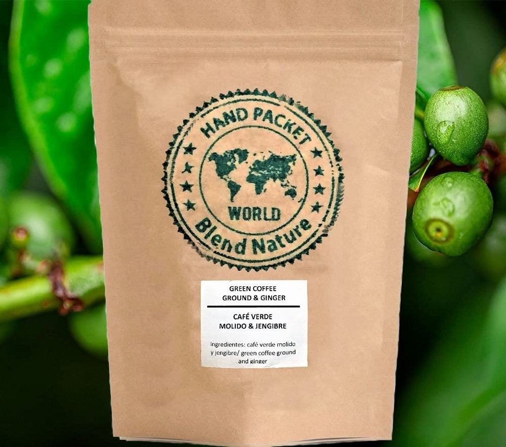 Café vert pour infusion, 100% naturel au gingembre, 500g - Grains concassés du Café Arabica Colombia Excelso - Sphère cadeau - Tamis à infusion en acier inoxydable
