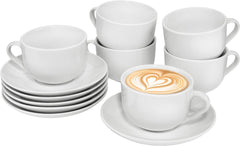 Sänger New Port Ensemble de tasses à café, 12 tasses pour 6 personnes, tasses et soucoupes en porcelaine blanche, 150 ml | LA COLLECTION PREMIUM