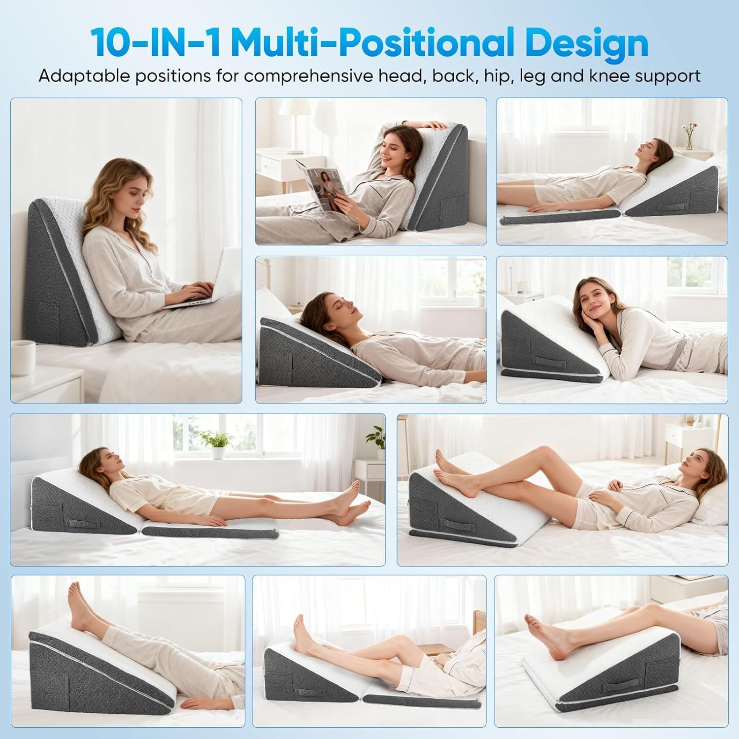 Pernă pană pentru pat și canapea, L50xL50xÎ26 Pernă dublă pentru citit cu husă lavabilă, spumă cu memorie, pentru sforăit și pentru mai mult confort în zona gâtului și spatelui