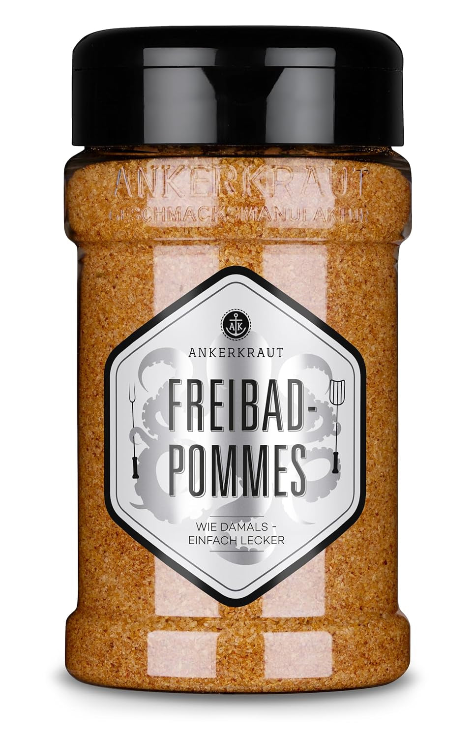 Ankerkraut Freibad Pommes, Mischung würzender Ingredient for Pommes Frites wie vom Freibad-Kiosk, Gewürzsalz, Pommesgenuss zu Hause, 320 g im Streuer