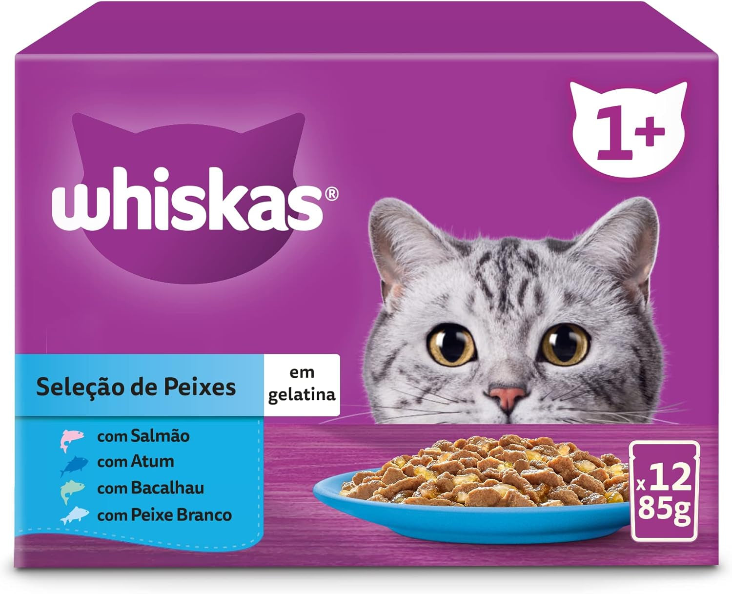 Whiskas Nassfutter für ausgewachsene Katzen, Fischauswahl en gelée (Multipack, 4 x 12 x 85 g)
