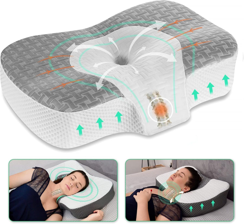 Elviros Oreiller orthopédique en Mousse à mémoire de Forme Oreiller pour Douleurs cervicales Oreiller de Couchage Oreiller Cervical Ergonomique Oreiller de Soutien du Cou Oreiller Anti-ronflement pour Dormeurs latéraux Dormeurs sur Le Ventre