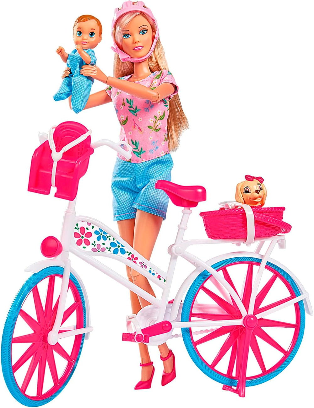 Simba 105739050 - Steffi Love Bike Tour, Steffi et Evi dans leur château à trois étages avec balançoire, meubles et nombreux accessoires, 40 pièces, 102x90x38cm, pour enfants à partir de 3 ans
