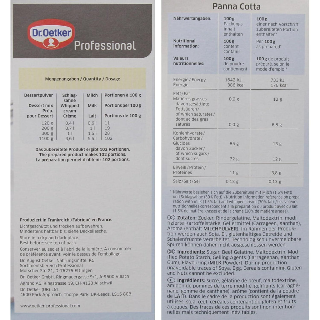 Dr. Oetker Professional Panna Cotta, Dessertpulver in 1,1 Kg Packung Amestec pentru copt si gatit Naty Shop
