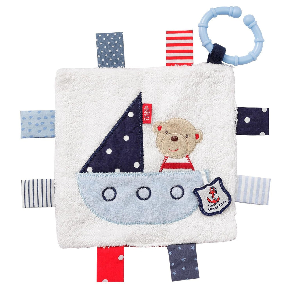 Fehn Bruno pânză de ruginit - jucărie cu scârțâitor și file de țesătură - jucărie de ruginit pentru animale de ruginit - jucărie pentru copii cu inel de fixare practic - pânză de ruginit pentru bebeluși și copii mici de la 0+ luni Jucarii Bebe Naty Shop Teddy