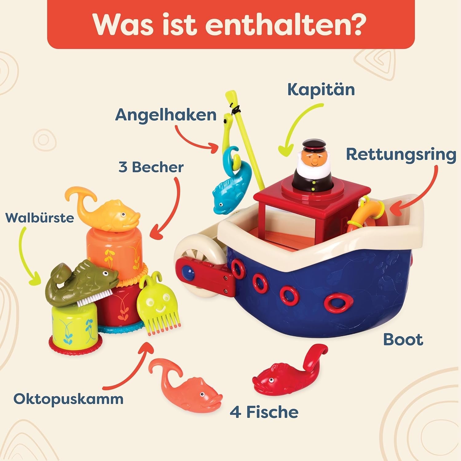 B. toys 13 pièces jouet de baignoire pour enfant avec bateau, gobelet empilable, poisson, jeu de pêche jouet pour enfant baignoire à partir de 1 an Jouets Bebe Naty Shop