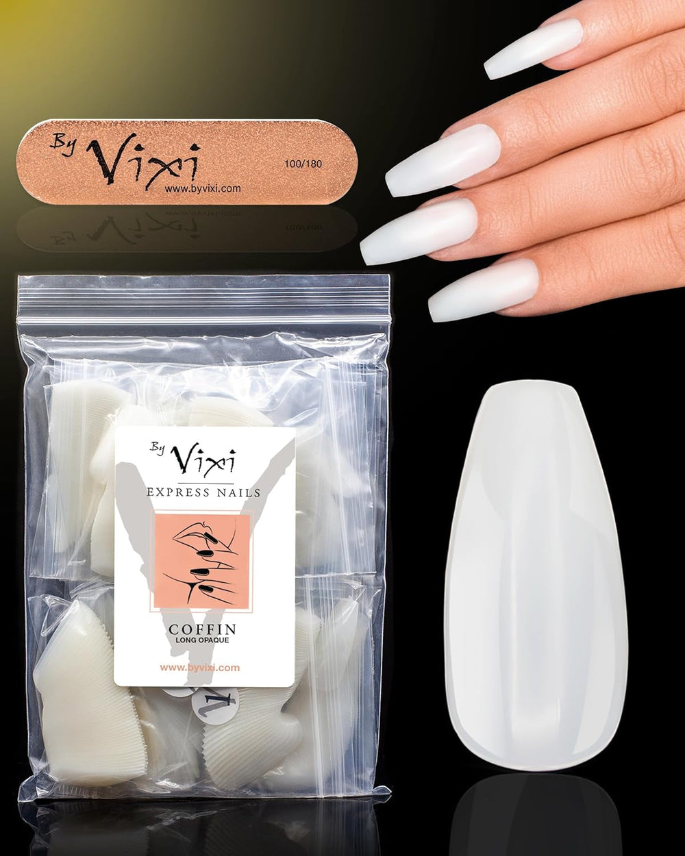 Vixi 600 Extensions d'ongles ovales courtes avec lime de préparation, 10 tailles - Couverture complète, Opaque. Pour professionnels et usage domestique.
