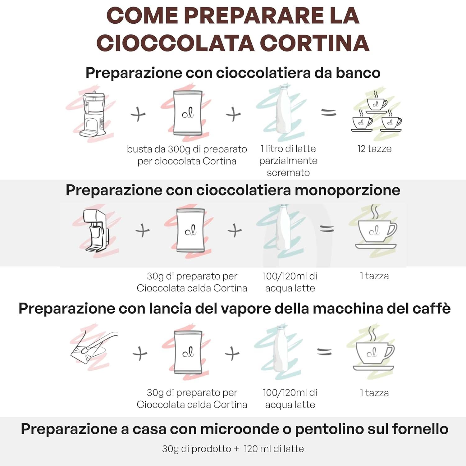 Chocolat chaud italien Cortina TARTE CHOCOLAT AMER, 15 sachets X 30 grammes Cacao et Chocolat Chaud Naty Shop