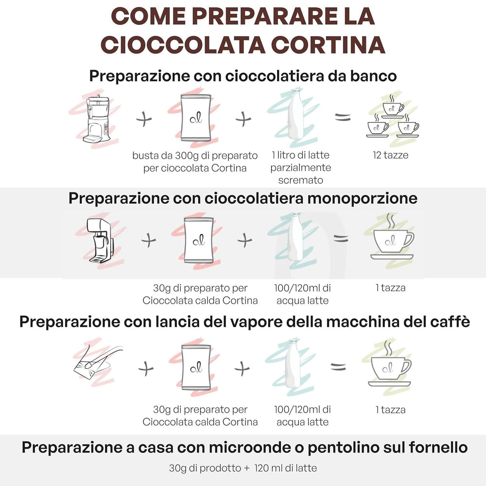 Chocolat chaud italien Cortina TARTE CHOCOLAT AMER, 15 sachets X 30 grammes Cacao et Chocolat Chaud Naty Shop