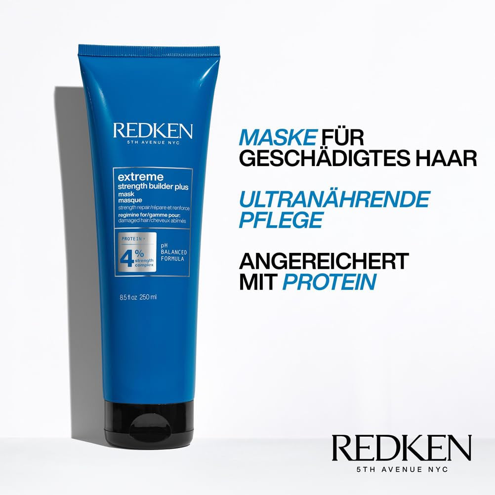 Redken Masque capillaire intensif pour tous les cheveux abîmés répare et régénère Anti-casse Extreme Strength Builder Plus Mask 1 x 250 ml Naty Shop Hair Mask