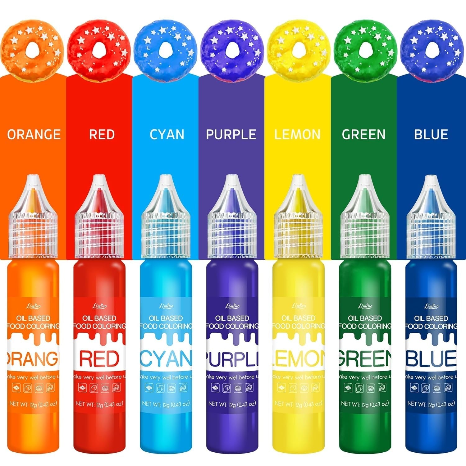 Colorant alimentaire liposoluble - Colorant alimentaire à base d'huile aux couleurs de l'arc-en-ciel pour chocolat, bonbons, gâteaux, pâtisserie - Colorant alimentaire concentré pour la décoration de gâteaux, crème au beurre, fondant - 12 g chacun