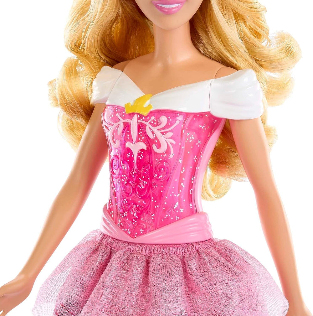 Mattel DISNEY Princesse Aurore - Poupée avec tenue typique, chaussures et diadème amovibles, haut scintillant et jupe amovible à motifs, cheveux longs à coiffer, HLW09 Naty Shop Dolls