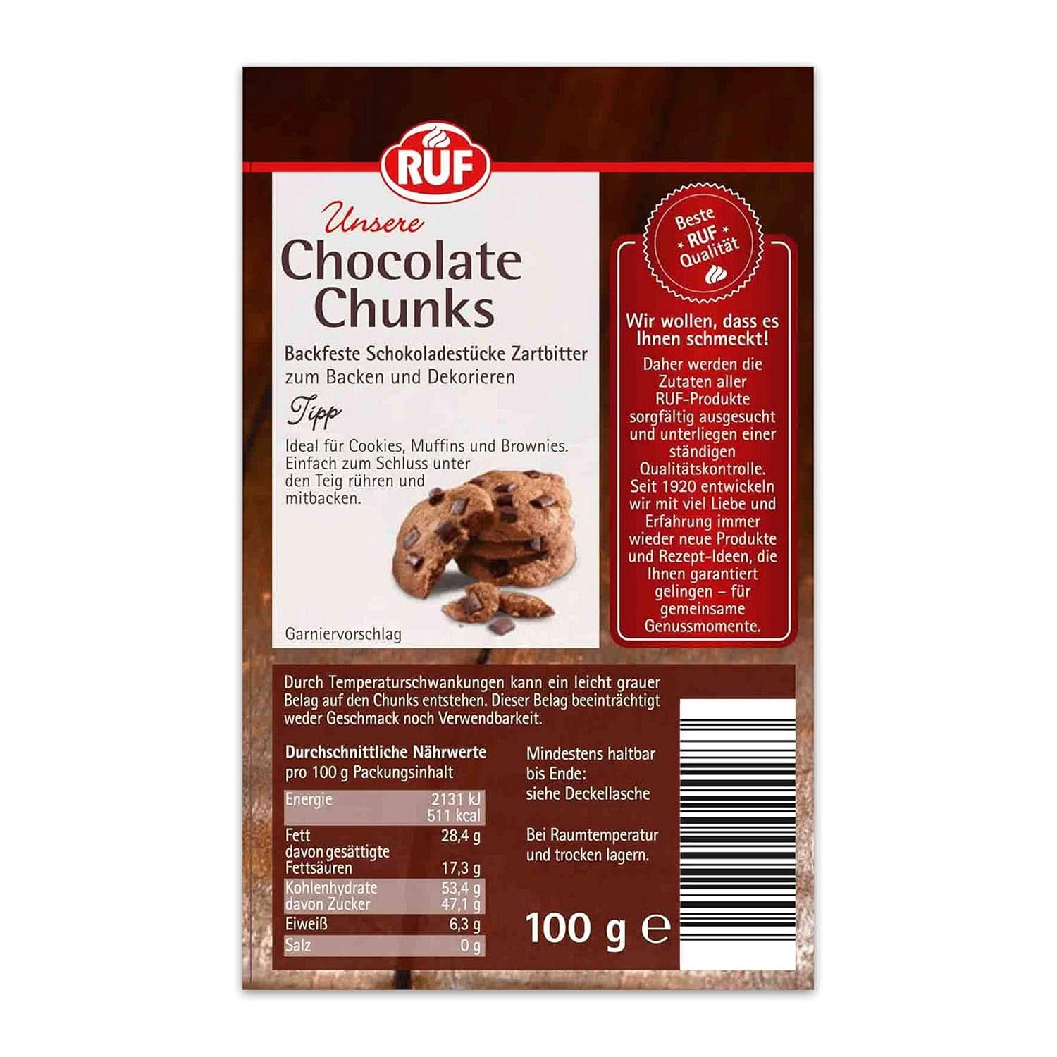RUF, Gouttes de chocolat noir XXL pour pâtisserie, vegan, sans gluten, 100 grammes Glaçages et Décoration Naty Shop